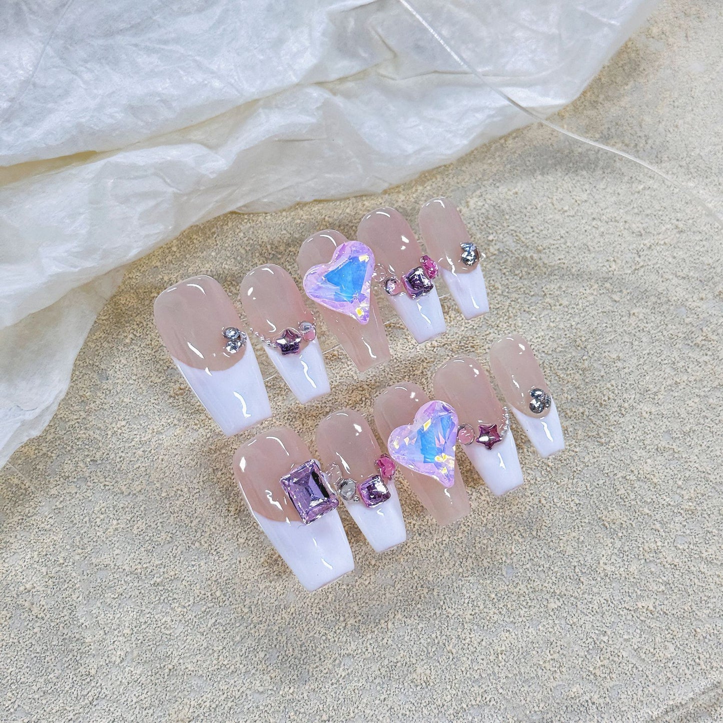 Hearts of Elegance – Classic White Tips with Glamorous Romance