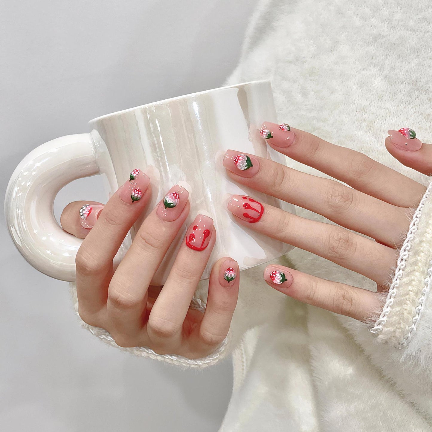Strawberry Glam Delight – Sweet Elegance with Stunning Nail Art