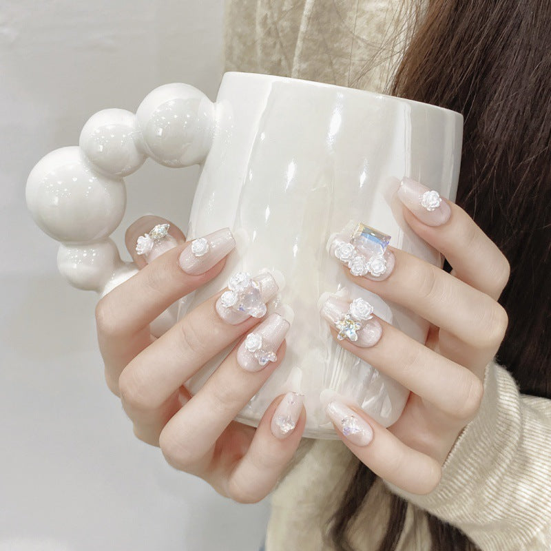 Iridescent Bloom Elegance – White Petals with a Touch of Glam