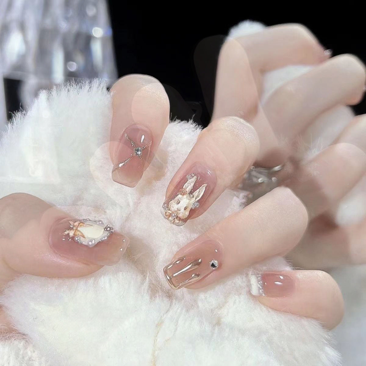 Long Peach with Rabbit Design – Soft Whimsy, Playful Elegance