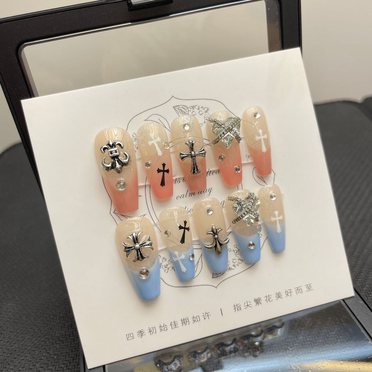 Chroma Chain – Cross Chain Elegance in Blue and Orange Glow