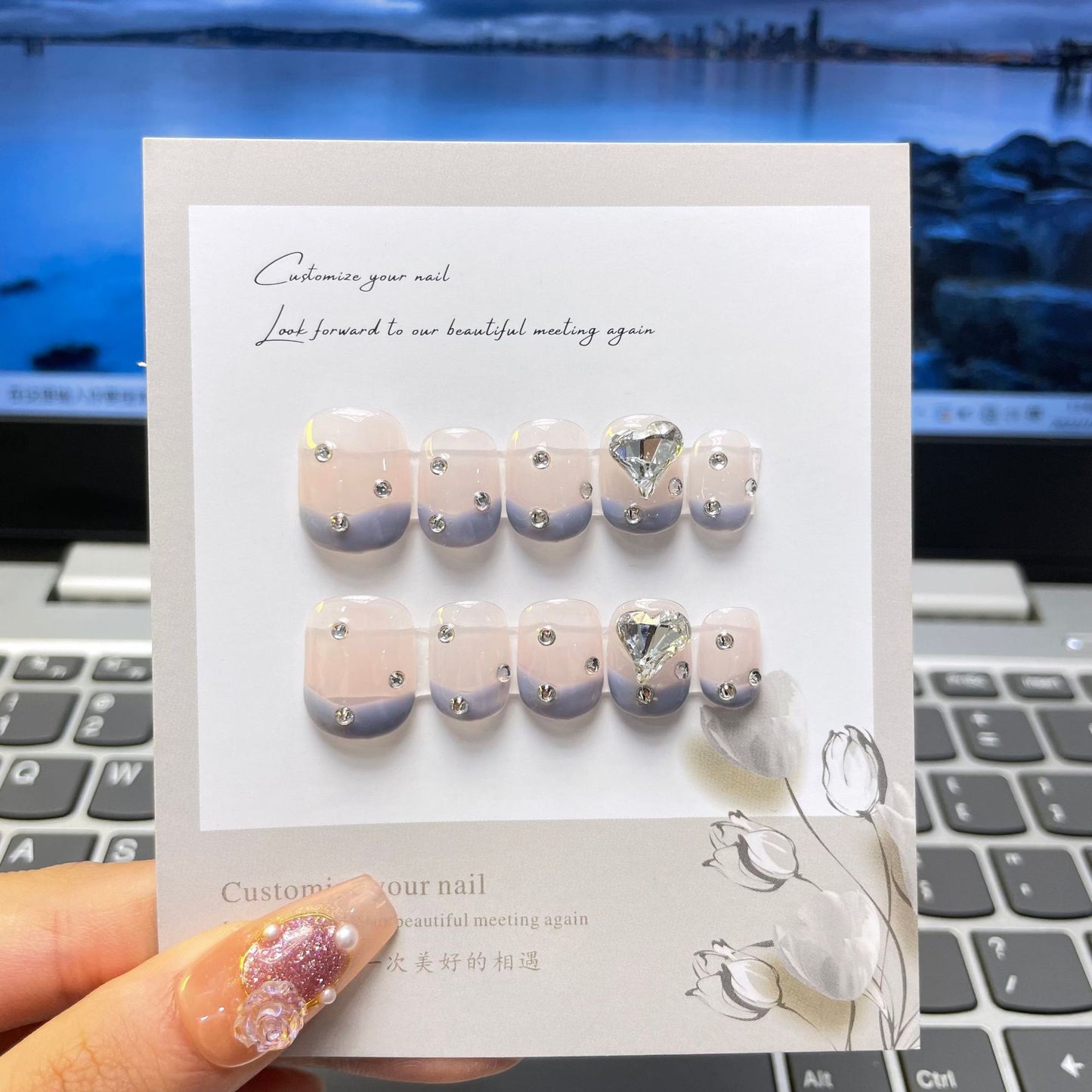 Elegant Pink Fade with Silver Stud Accents – A Chic Blend of Soft Gradient and Bold Detail