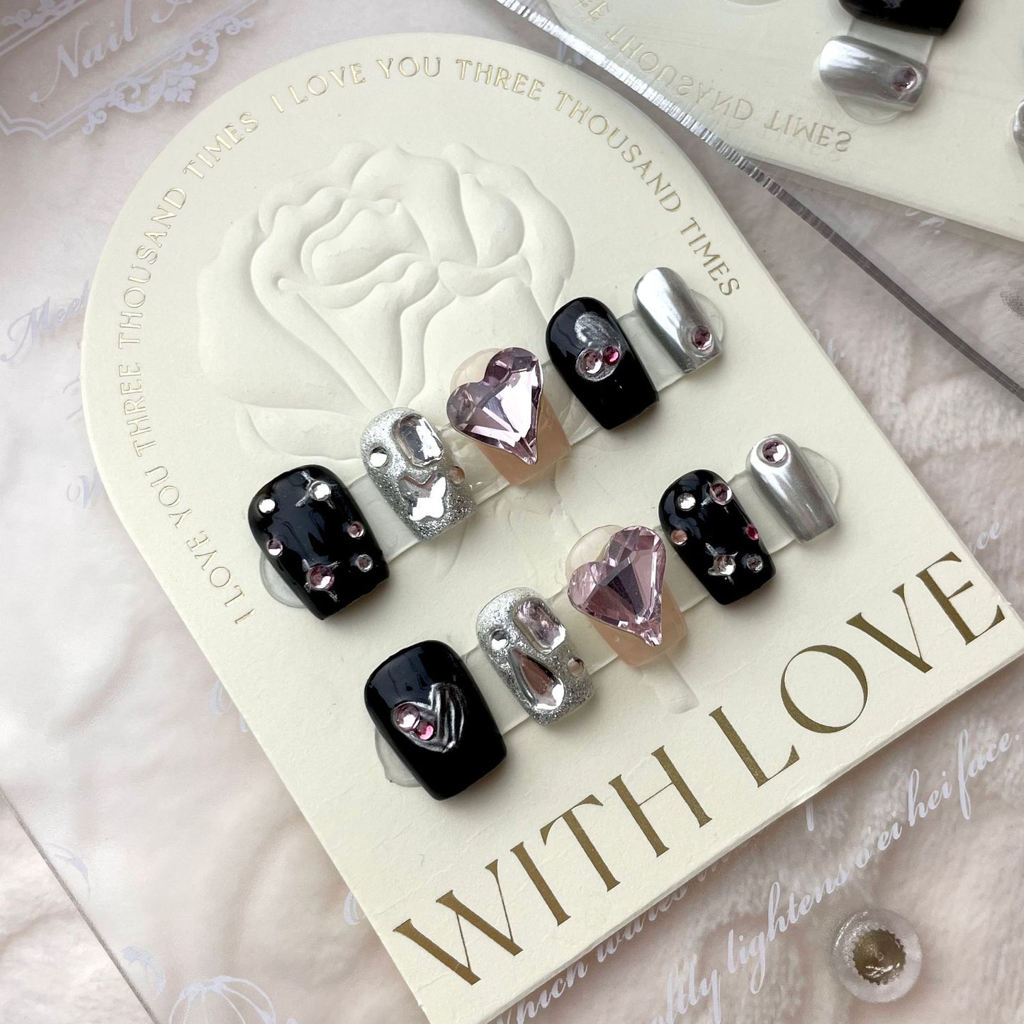Midnight Rose – Radiant Black Diamonds with Pink Gem Details