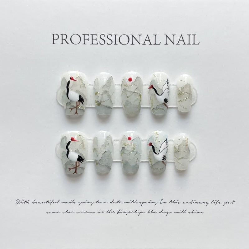 Serene Crane Peaks – Mystical Gray Elegance with Artistic Grace