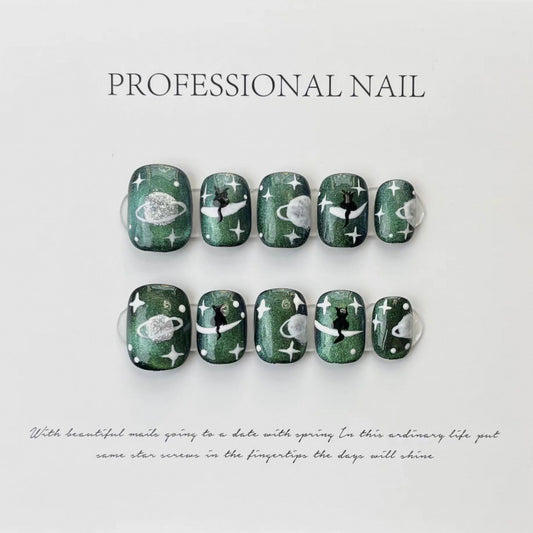 Galactic Vibes – Dark Green Space Theme with Stellar Shine