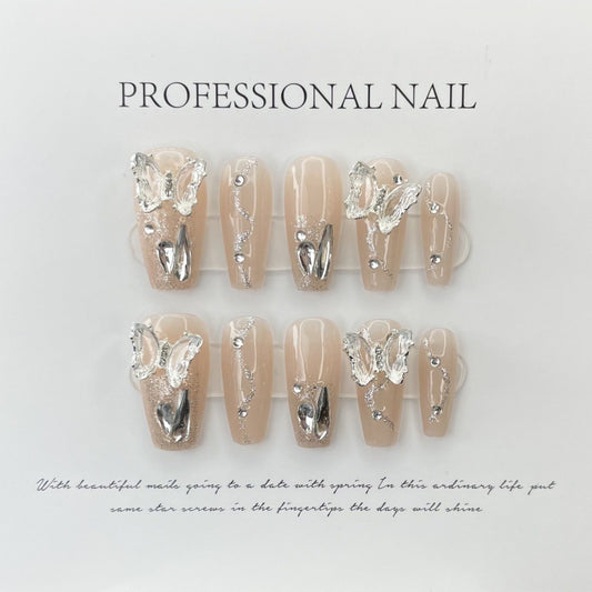Gem-Kissed Silver Wings – Radiant Butterflies on a Shimmering Canvas