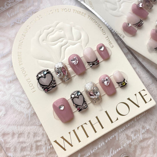 Amethyst Heart – Sophisticated Purple Nails with Silver Heart Accents