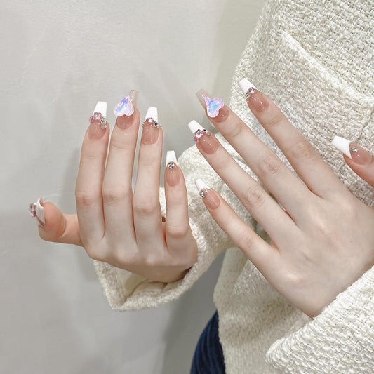 Hearts of Elegance – Classic White Tips with Glamorous Romance