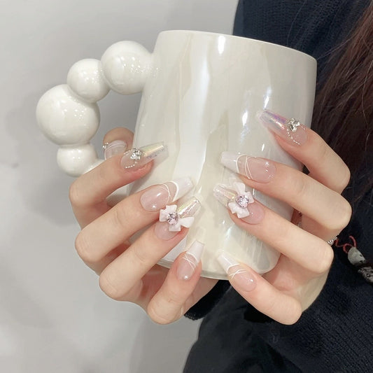 Celestial Glow – White Elegance Tips with Sparkling Star Shi