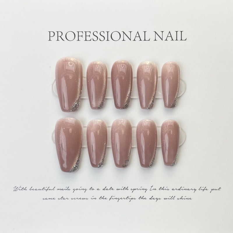Delicate Blush Elegance – Subtle Pink with Sparkling Silver Cuticles