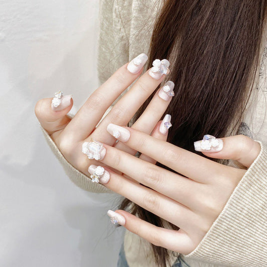 Iridescent Bloom Elegance – White Petals with a Touch of Glam
