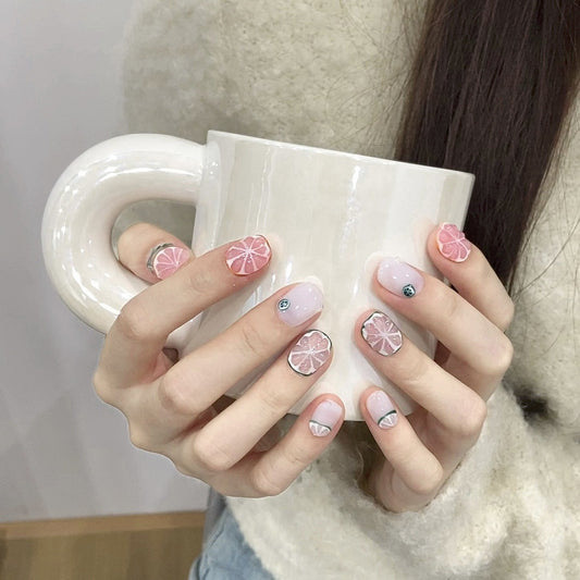Rosy Citrus Elegance – Grapefruit Pink Nails with Sophisticated Charm