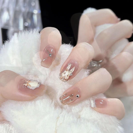 Long Peach with Rabbit Design – Soft Whimsy, Playful Elegance