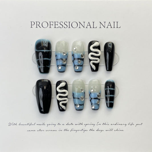 Bold Monochrome Snake Chic – Black & White with Diamante Accents