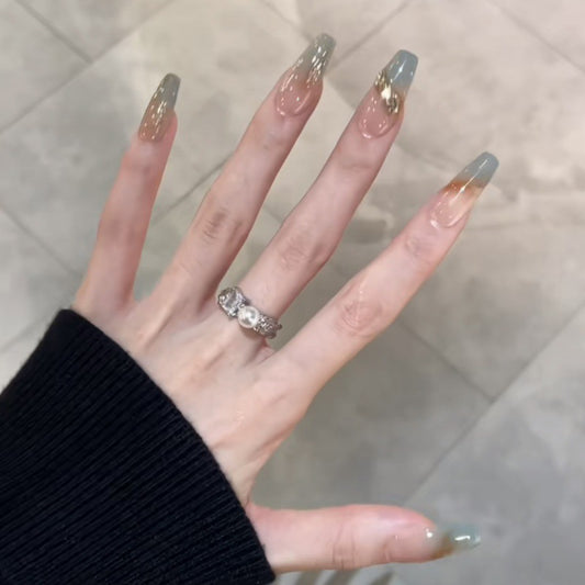 Long Peach Gold Grey Plain Design – Elegant, Sleek, and Timeless