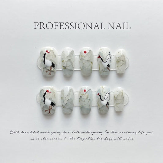 Serene Crane Peaks – Mystical Gray Elegance with Artistic Grace