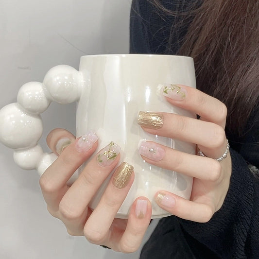 Botanical Bloom Elegance with Golden Leaf Accents