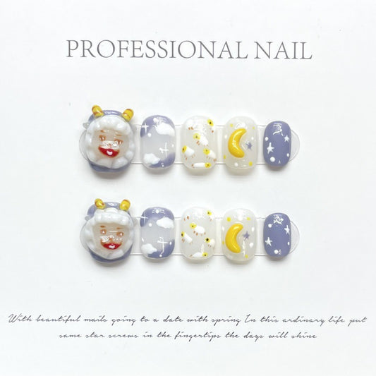 Serene Wei Meadow – Dreamscape Nails with Gentle Sheep Charm