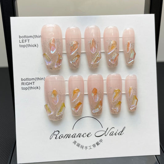 Sunset Spark – Light Pink Glamour with Fiery Orange Crystals
