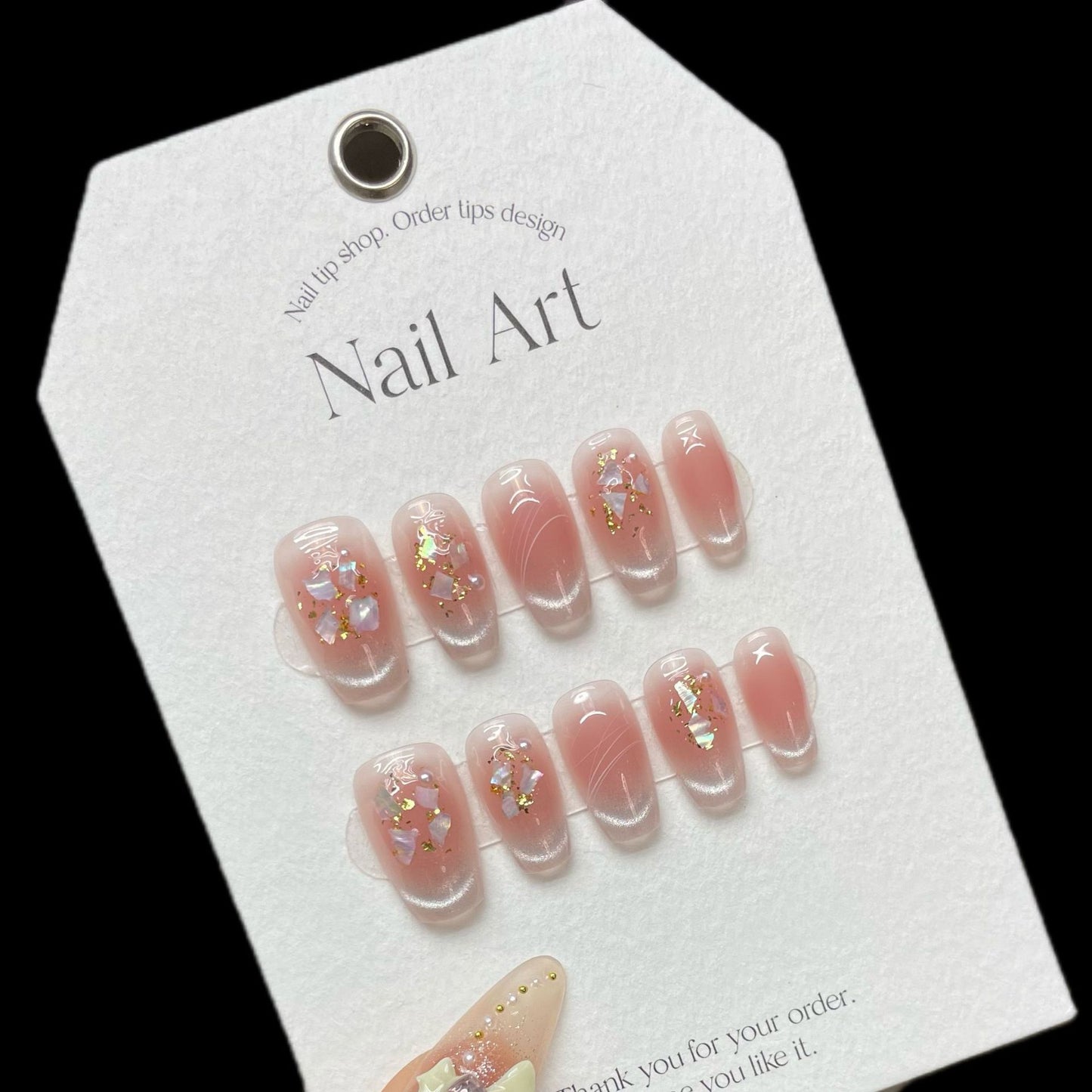 Long Peach with Glittery Silver Design – Soft Glamour, Sparkling Elegance