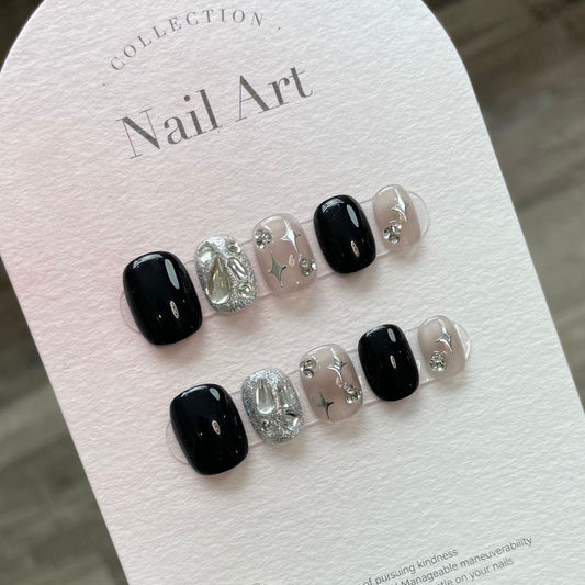 Short Black Silver with Diamond Shape Design – Sleek Glamour, Timeless Elegance