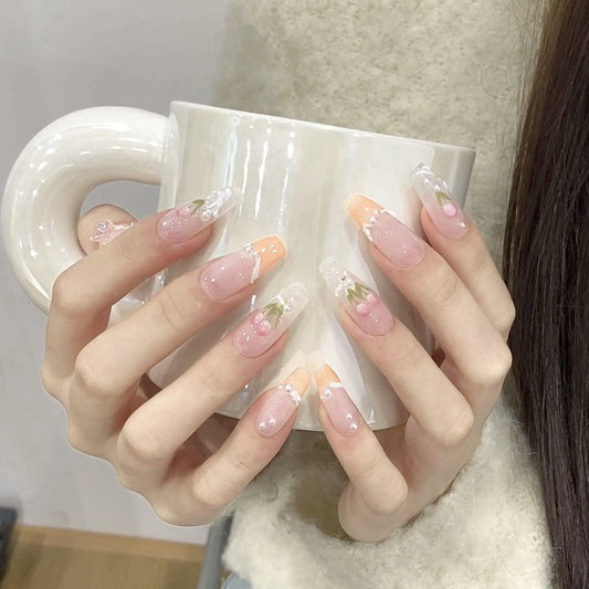Blossom French Elegance – Soft Florals on Classic French Tips