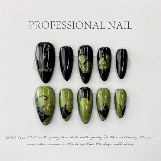 Feline Glamour – Cat-Themed Black and Green Glittery Elegance
